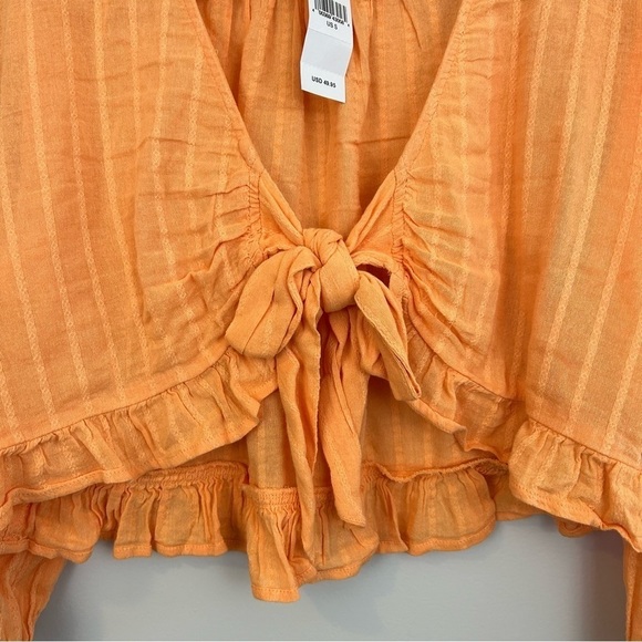NWT American Eagle Sherbet Orange Crochet Cropped Ruffle Tie Blouse Size Small - Picture 6 of 9